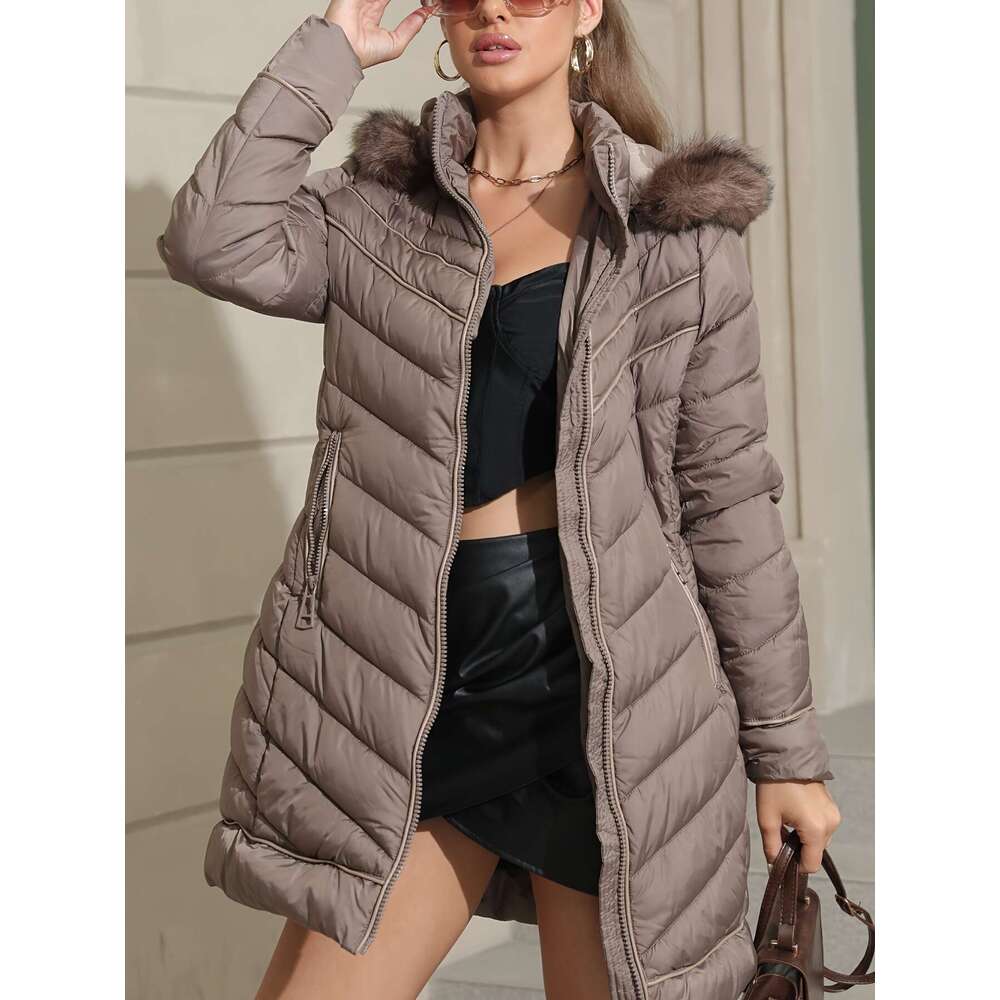 Women S Cozy Fleece Lined Hooded Jacket Slim Fit Mid Length Zip Up With Padded Insulation Solid Color Long Sleeves And Front Pockets For Fall Winter