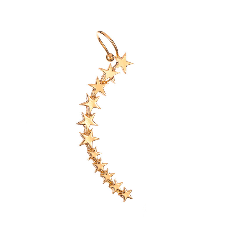 18k Gold Plated Five-pointed Alloy Stud Earrings Hooks Personality Single Star Ear Clip