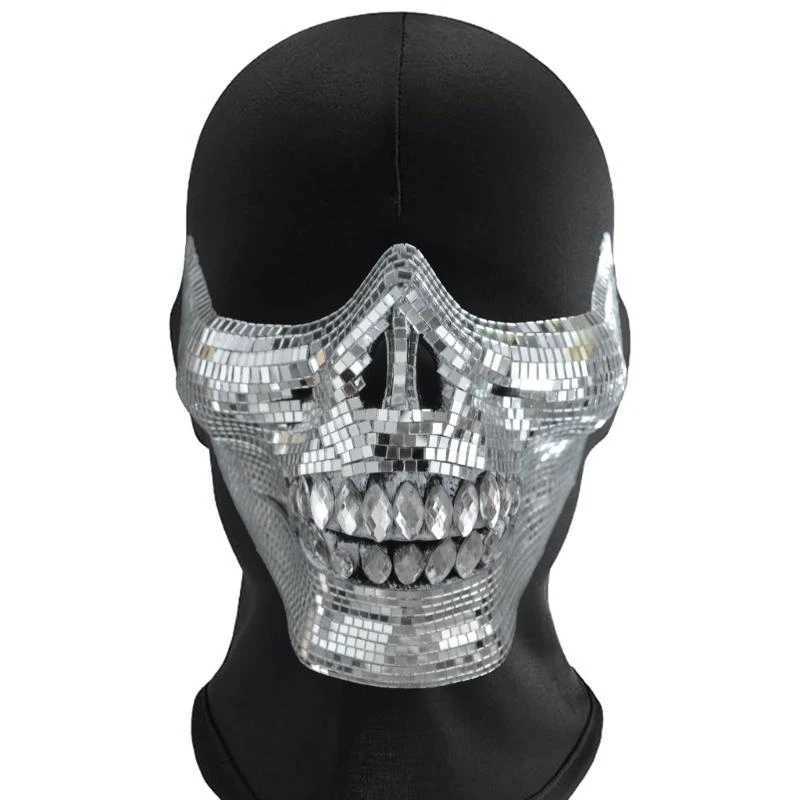 Crystal Skull Half Face Mask Dress Accessory Suitable for Halloween and Costume Parties with Reflective Disco DesignsW251029
