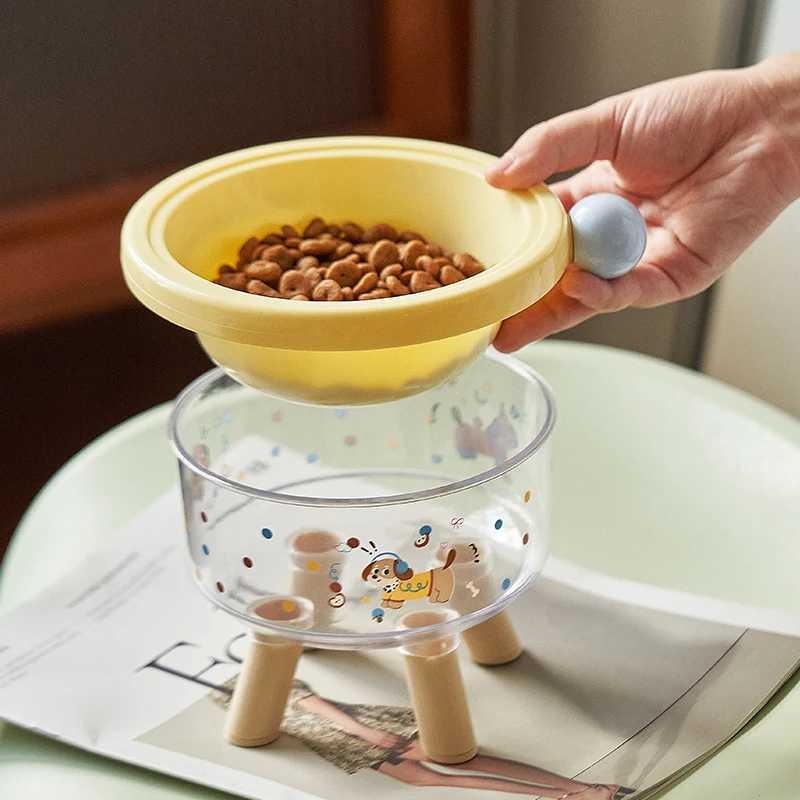 Cute pet highlegged cat food bowl dachshund pattern design PP material not easy to deform detachable easy to clean pet bow J251113