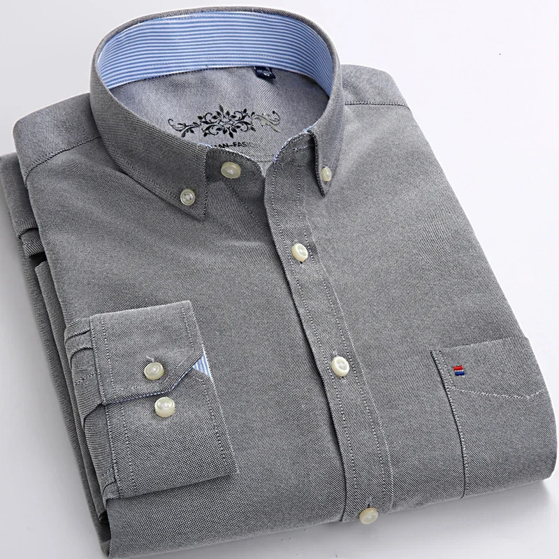 in shirt Cotton longsleeve shirts for men slim fit formal plain tops single pocket solid color office fashion clothes 251029