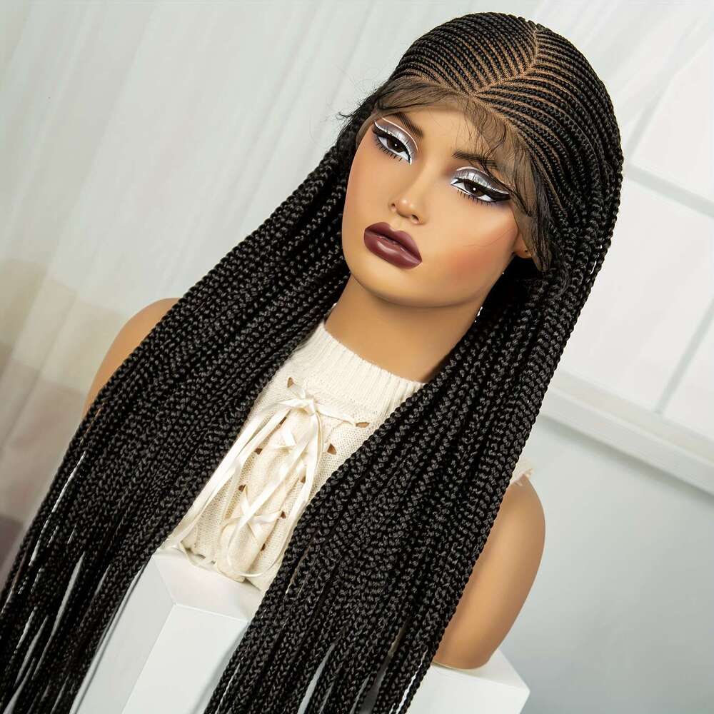 Elegant Wig Women - 100% Normal Temperature Fiber Braided Hair, Synthetic Box Braids, Full Lace Area, Versatile For All Users