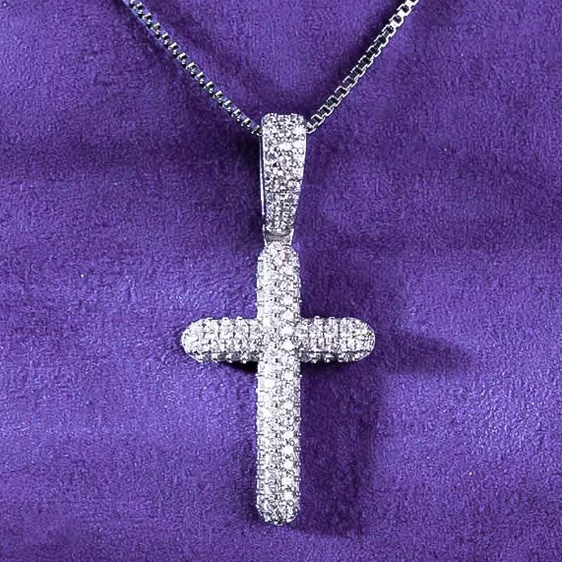 Hip Hop GRA Iced Out Bling VVS D Color Moissanite 925 Sterling Silver Pass Diamond Tester 2 Rows Cross Pendant for Men
