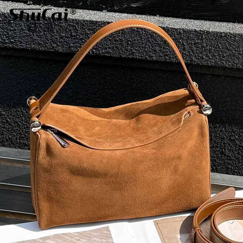 Genuine Grade Suede Leather Women's Fashion Handbag Designer Brand Female Shoulder Crossbody Bags Ladies Soft Cowhide New