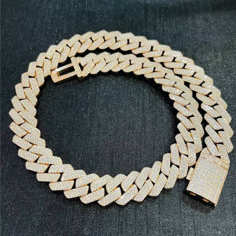 Moissanite Cuban necklace Rose Gold Big Guy 18MM Fully Iced Out 3 Rows Diamond Moissanite Cuban Chain for Men