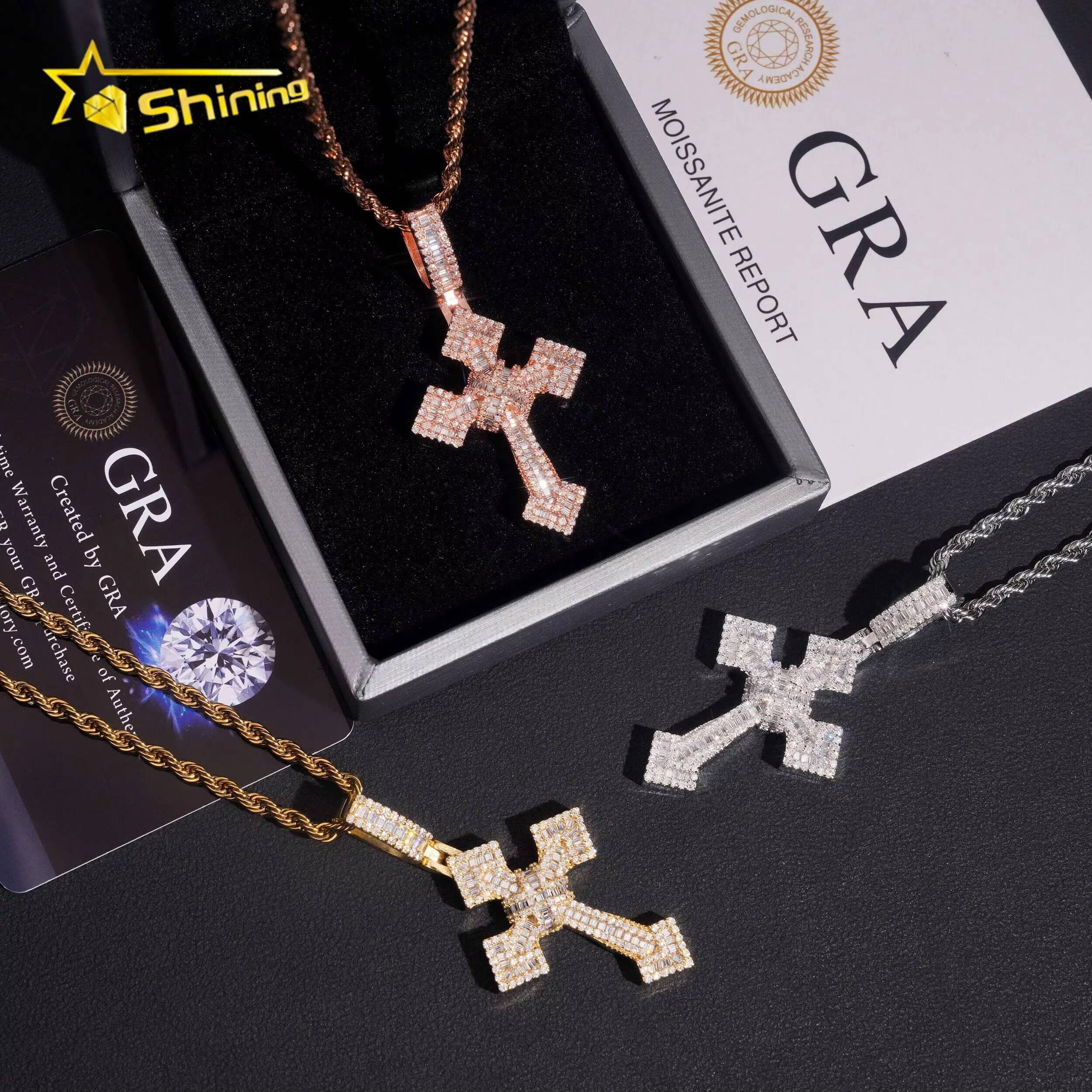 Hip Hop 925 Silver Iced Out Moissanite Cross Pendant Gold Plated Fine Jewelry Custom Pendant Moissanite Men Charms Designer's style