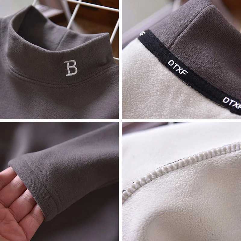 Kids Thermal Shirt 412Y HalfTurtleneck Velvet Top Autumn Winter Letter Embroidery Plush Long Sleeve Blouse for Boys GirlsT251030