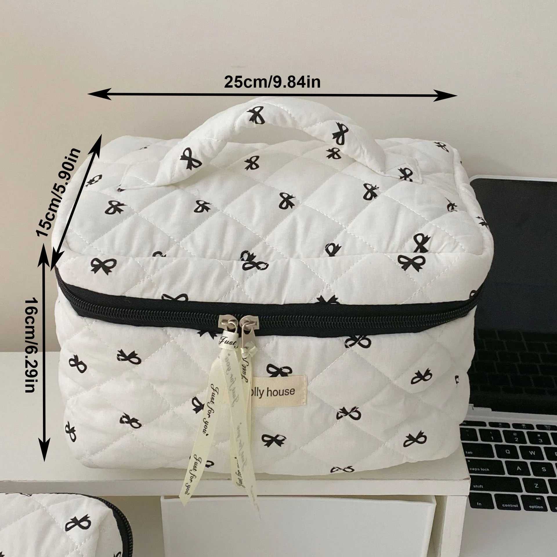 Fashion Cherry Tote Women Makeup Bag Portable Cute Ladies Cosmetic Toiletry Storage Pouch Handbag Cotton Quilted Zipper Bag J251115