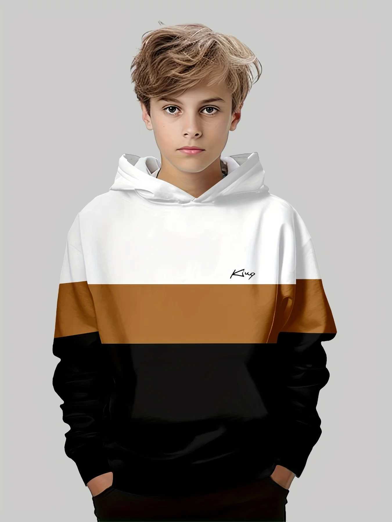 Boys Hoodie Stripe Printed Pullover Long Sleeve Thin Hooded Sweatshirt for Autumn Casual Versatile Classic Color Matching DesignT251030