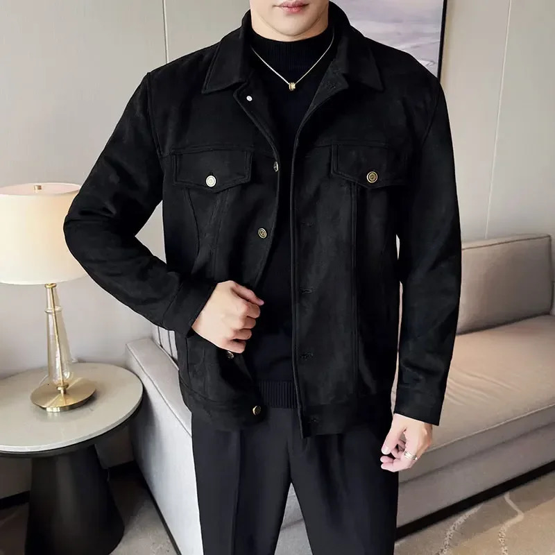 Men Leather Jacket British Style Autumn Winter Thickened Keep Warm Solid Casual Slimming Short Jacket Coats Men Clothing 251023