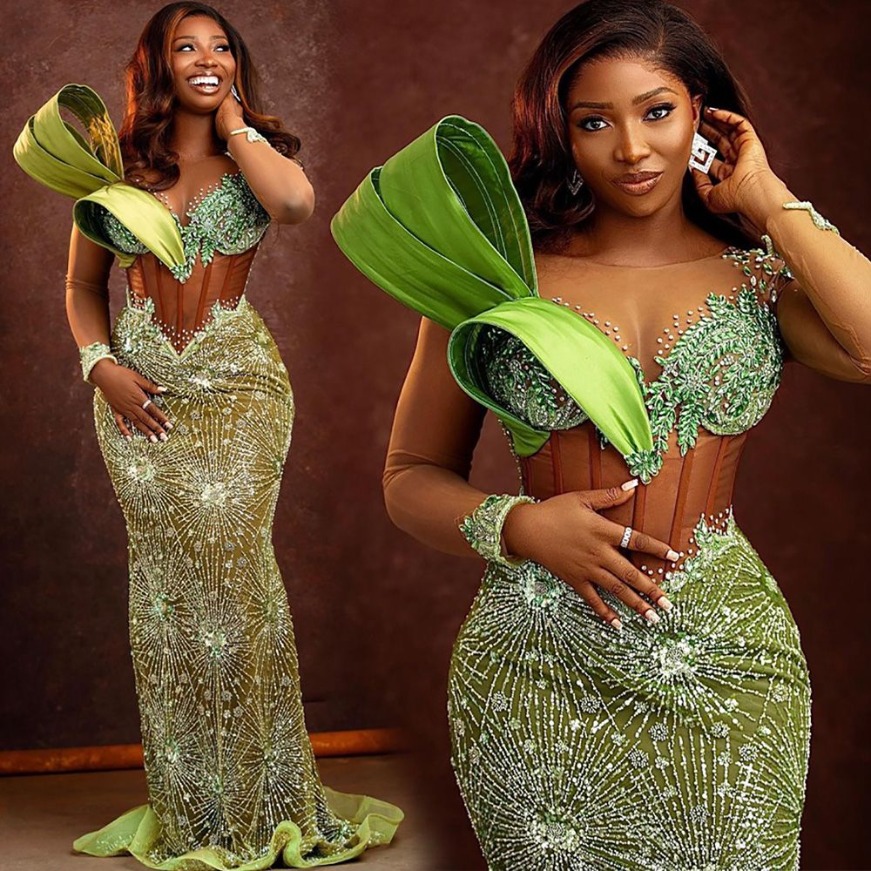 Prom Gown Evening Dresses Girls Pageant Graduation Formal Mermaid Bateau Long Sleeve Sequined Beaded Crystals Party Occasion Dresses Robe de soiree O2