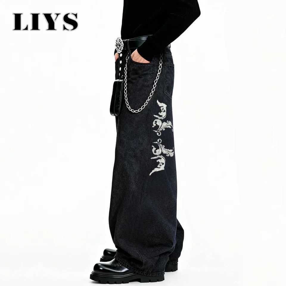 American Retro Street Mens Baggy Wide Leg Jeans Angel Wings Embroidery Button HipHop Bad Boy Charm Loose Denim Pants Clothes J251030