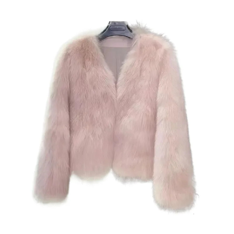 Autumn Winter VNeck Fashion Korean Version Female Short Fur Coat Solid Color Beautiful Be Allmatch Ladies Outerwear 251028