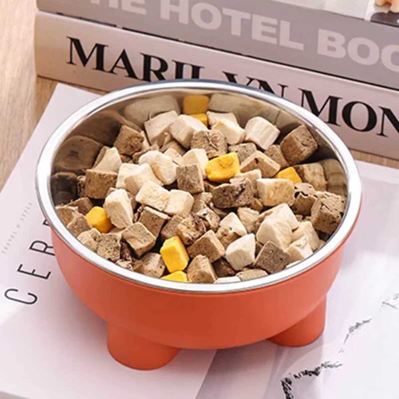 Stainless Steel Anti Slip Pet Bowl With Four Legs Solid Color Easy Clean Dog Cat Bowl For Indoor Outdoor Use J251113