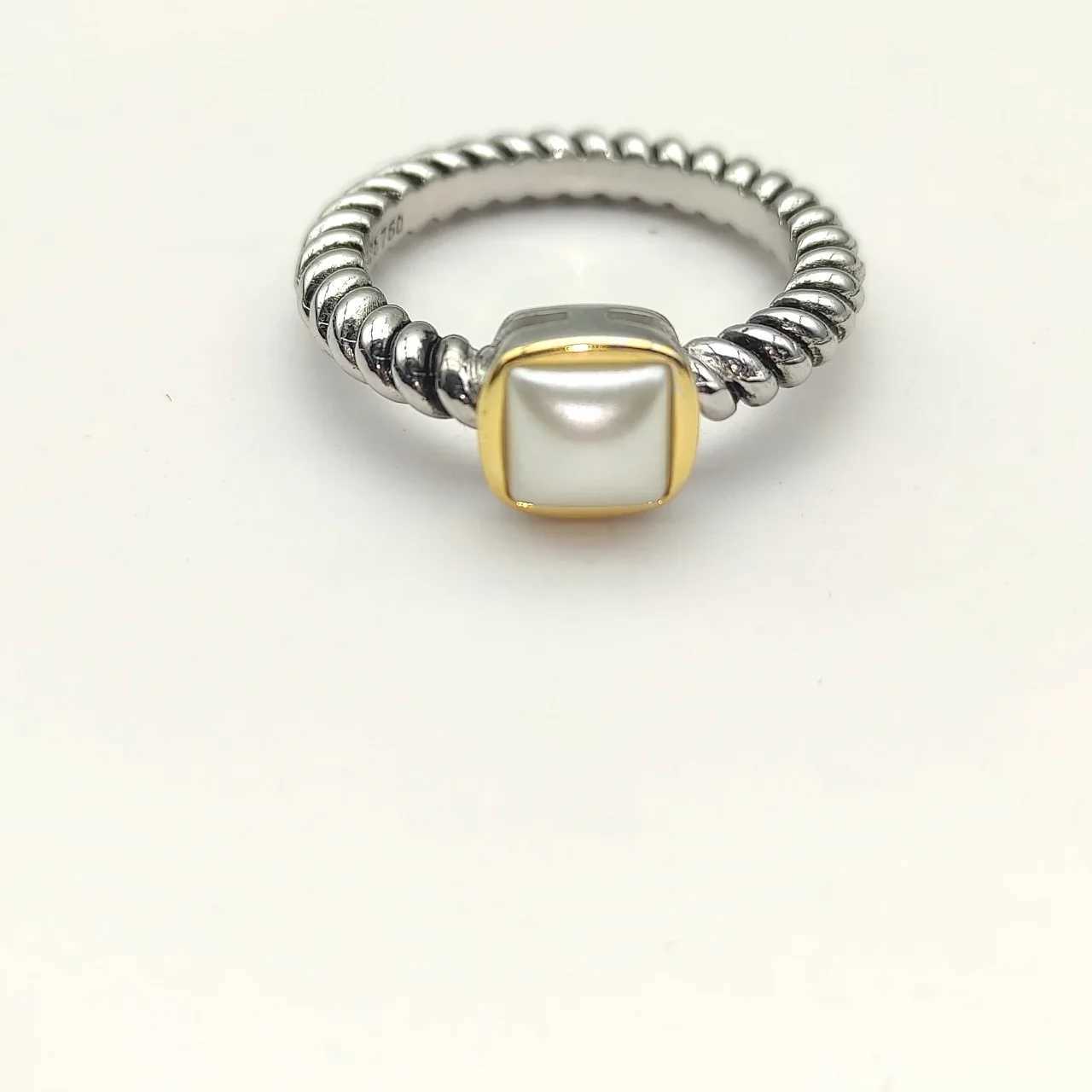 2025 new hot selling 6mm fat square pearl diamond ring neutral personality fashion trend simple retro luxury jewelry giftW251030