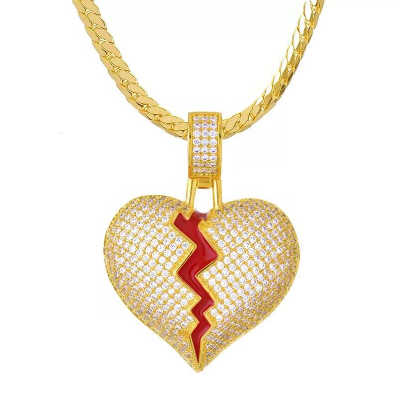 Hip Hop Pass Diamond Tester 925 Sterling Silver Bling Iced Out GRA VVS Moissanite Red Enamel Broken Heart Pendant for Men Women