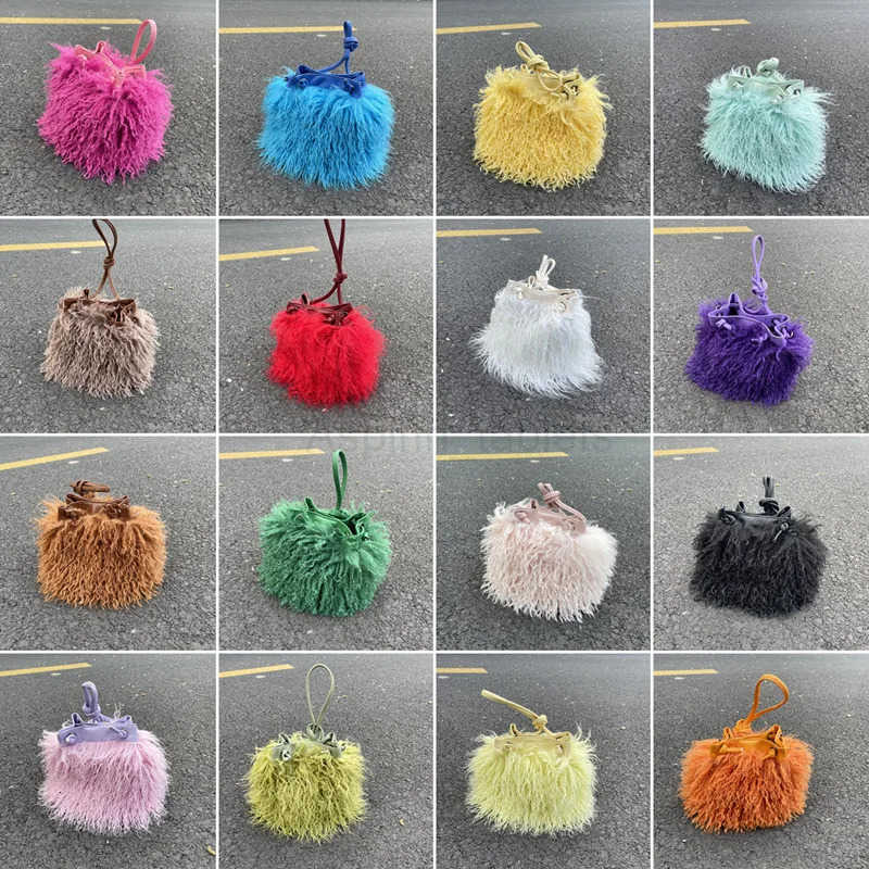 Imitation Wool Womens Plush Shoulder Bags Y2k Hot Girls Faux Fur Drawstring Bucket Bag Fashion Female Furry Purse Tote Handbags M251030