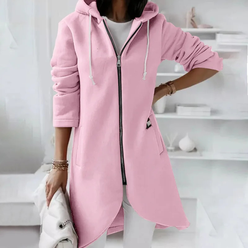Oversized Women Loose Zip Sweatshirts Casual Female Hoody Tie Collar Zip Up Pocket Baggy Streetwear Hooded Coats JYFSJY7755 251030