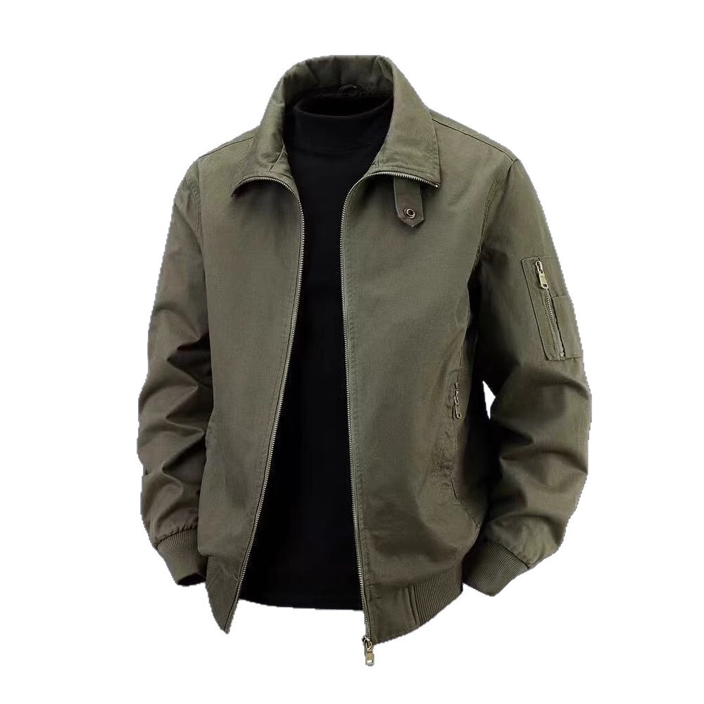 Spring And Autumn New Workwear Jacket Men's Designer Coat Pure Cotton Jacket Solid Color Large Size American Pilot Lapel Casual Jacket