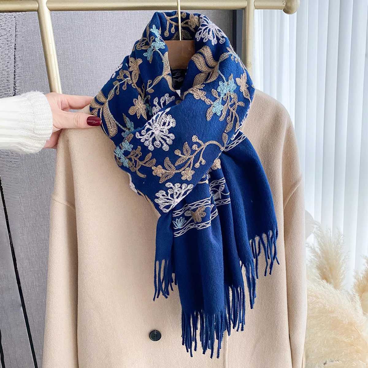 2025 Women Winter Fashion Warm Cashmere Scarf Embroidery Blanket Thick ShAWl WrAP Neckerchief Bufanda Echarpe PonchoW251030