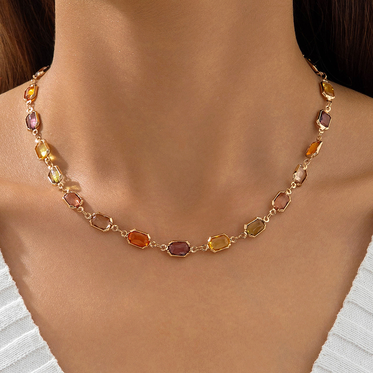 Designer necklace luxury necklace Colorful gemstone simple collarbone chain natural stone fashionable personalized necklace for women diamond necklace