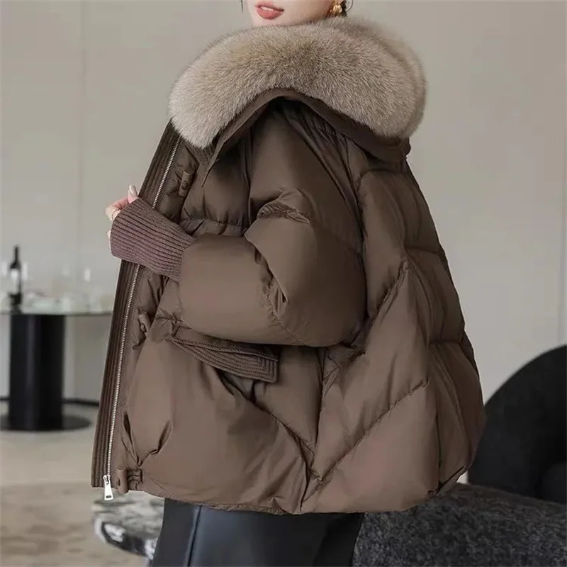 Winter Short Down Cotton Jacket Women Korean Loose Cotton Jacket Women Oversized Wool Collar Thickened Cotton Coat 251030