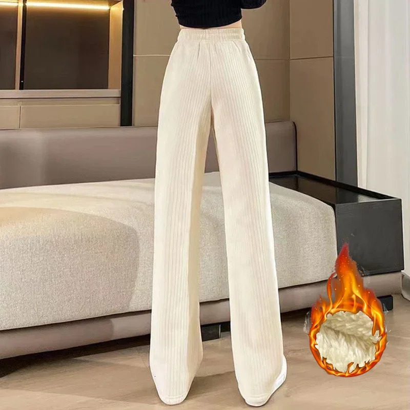 Winter Female Classic ner Pants Girls Fleece Thermal High Waist Lady Korean Snow Warm Straight Leg Plush Trousers 251027