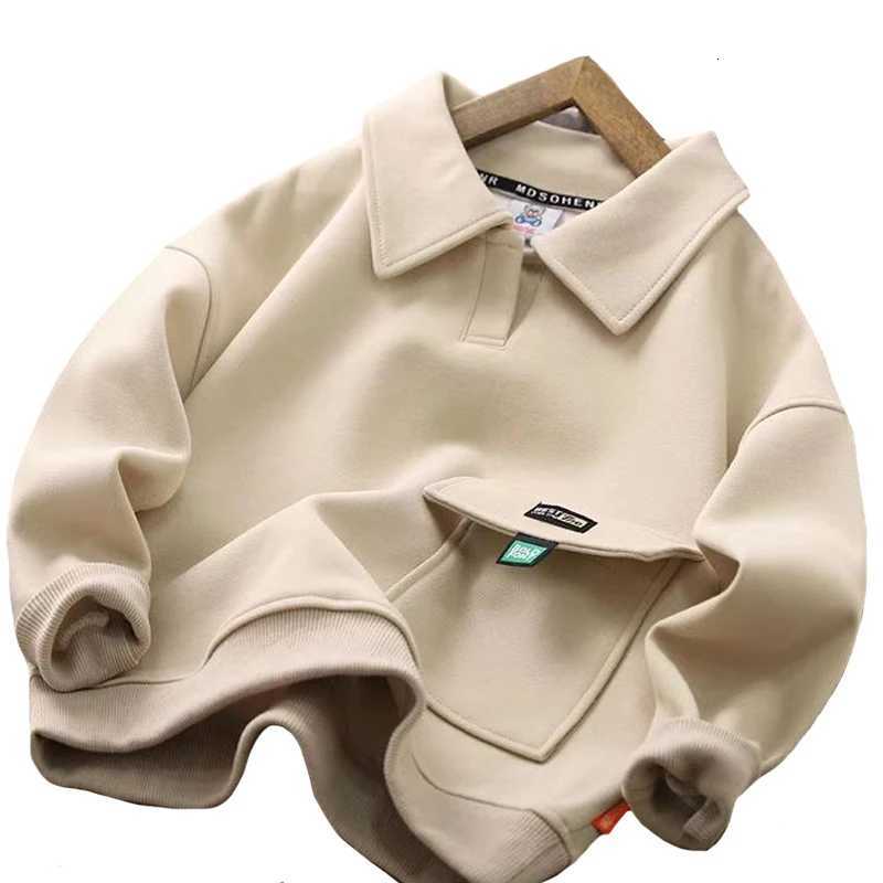4 5 6 8 10 12 14 Years Boys Hoodies Autumn Spring New Solid Color Lapel Long Sleeve Sweatshirt For Teen Boys Casual PulloverT251030