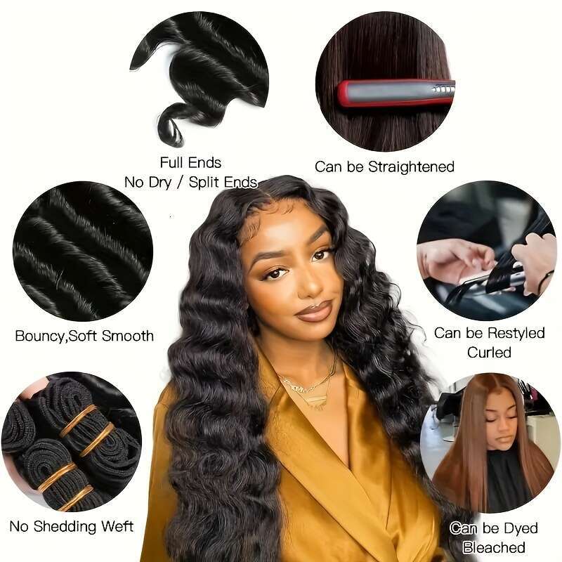Brazilian Virgin Human Closure Unprocessed Hair Deep Wave Bundles With Transparent Lace 4X4 Free Part 4Pcs