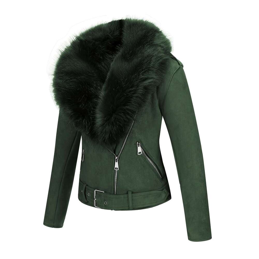 Women S Autumn Winter Short Jacket Faux Fur Hood Suede Material Polyester Elastane Solid Color Long Sleeve Windbreaker Style Woven Vintage Biker