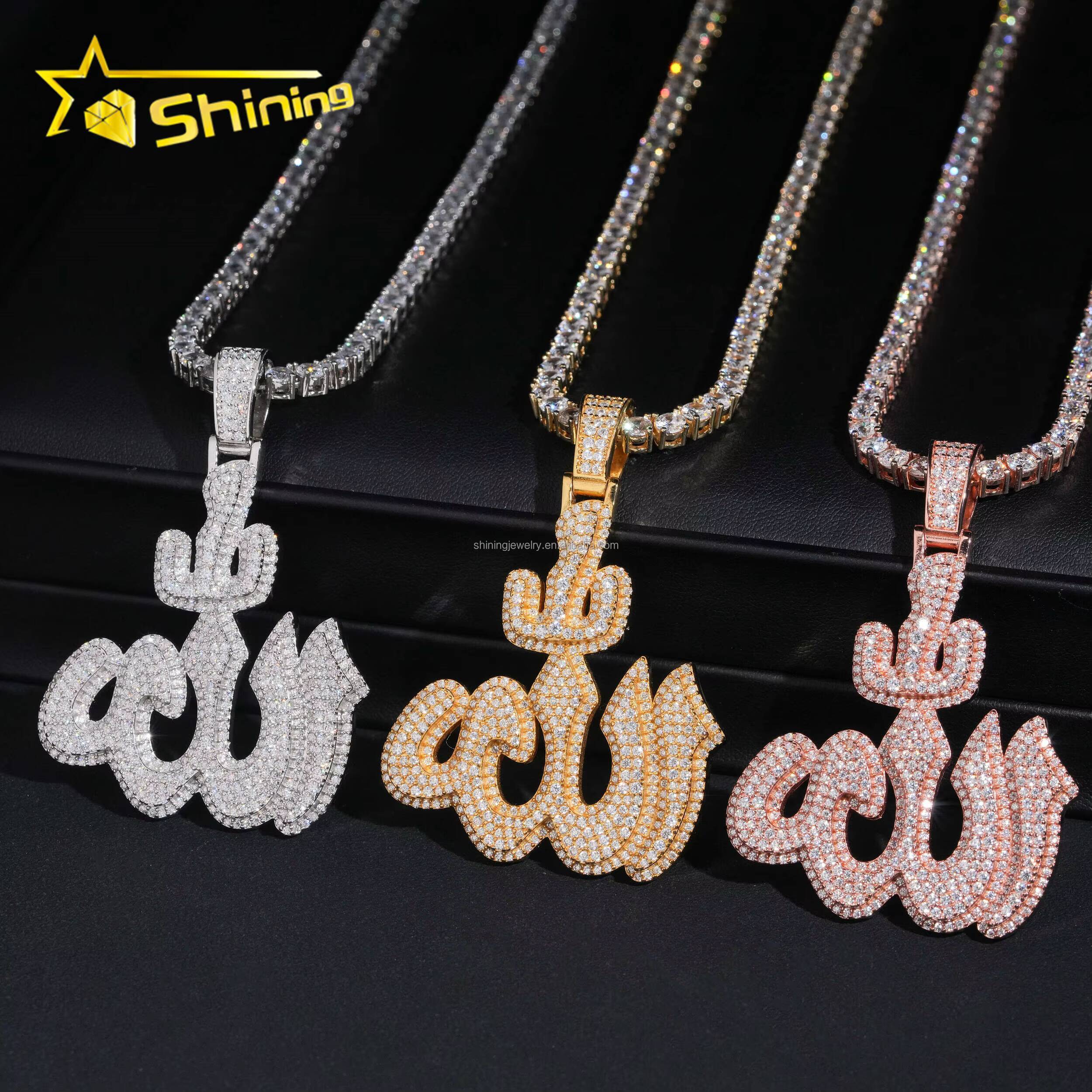 Bulk Stock Drop Shipping Hot Selling Pass Diamond Tester Hip Hop Iced Out Religious VVS1Moissanite S925 Silver Allah Pendant