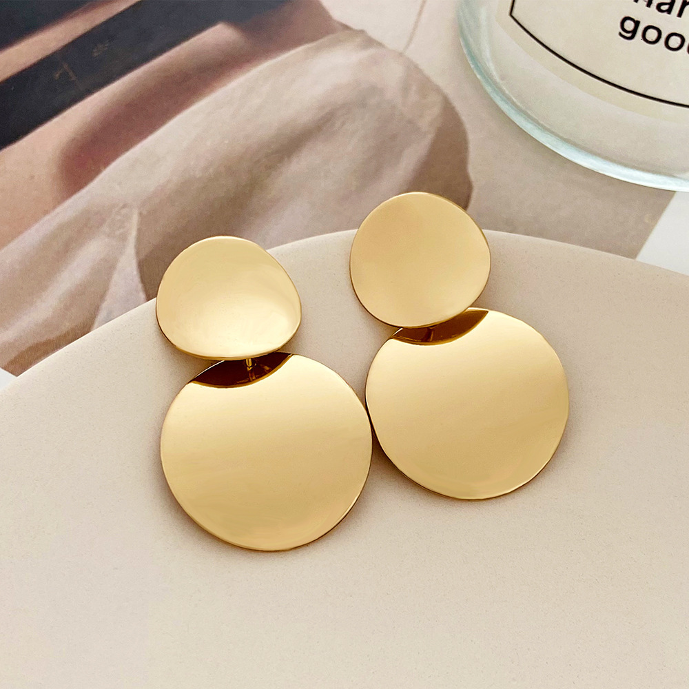 Round Alloy Stud Ins Style Three-Dimensional Glossy Fashionable Versatile Trendy Drop Earrings Jewelry