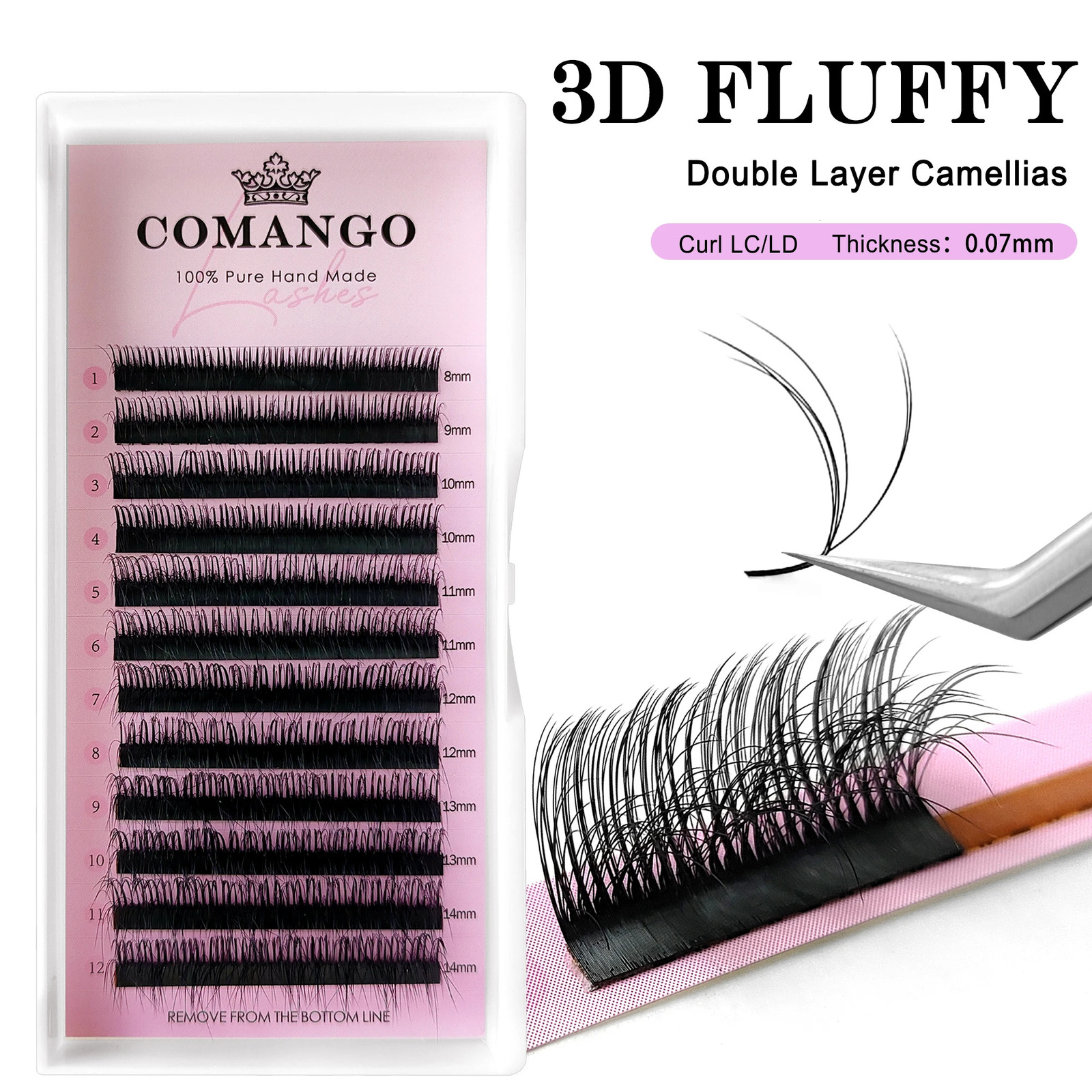 CoMango Perfect 3D Vision Fluffy Camellia Eyelash Premade Fans Wispy Volume Eyelash Extension LD LC Doublelayer Individual Lash 251030