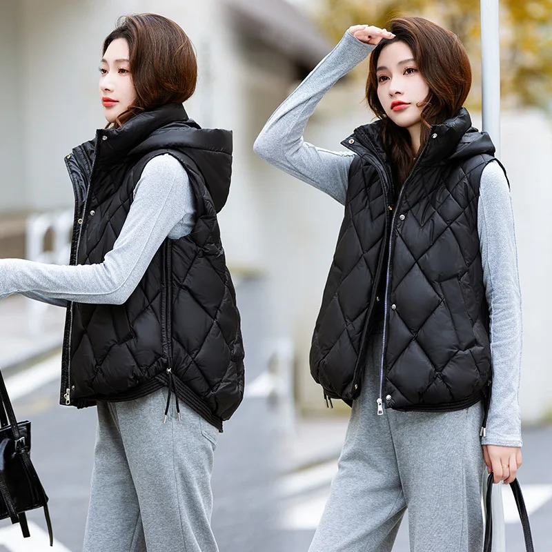 Down Cotton Vest Women Parka Short Autumn Winter Jacket Coat Korean Hooded Sleeveless Jacket Warm Female Waistcoat Tops 251024