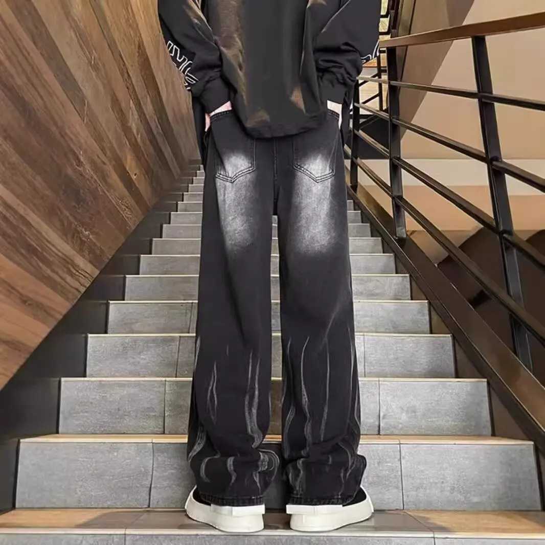 Autumn And Winter Dye Jeans Mens Denim Jeans New Casual Jeans Straight Leg Pants Baggy Pants HipHop Pants J251030