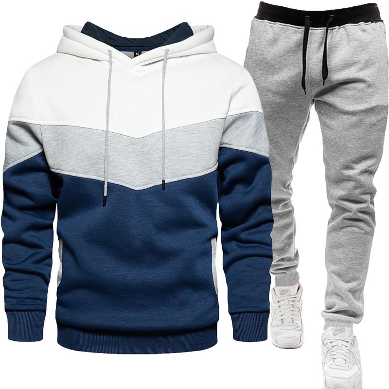 Men's Tracksuits European And American Sports Suits For Spring Autumn Patchwork Hooded Sweatshirt Long Pants Two-Piece Set Cross-Border