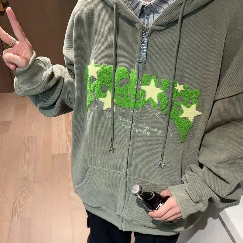 Fashion Embroidery Zip Up Hoodies Women Autumn Long Sleeve Tops Loose Hood Shirt Harajuku Y2K Clothes Female Sweatshirt Jacket 251030