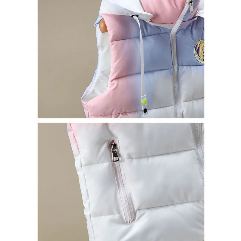 Autumn Winter Light Thin Standing Collar Down Cotton Vest Womens Slim Fashion Sleeveless Warm Gradient Waistcoat Female 251029