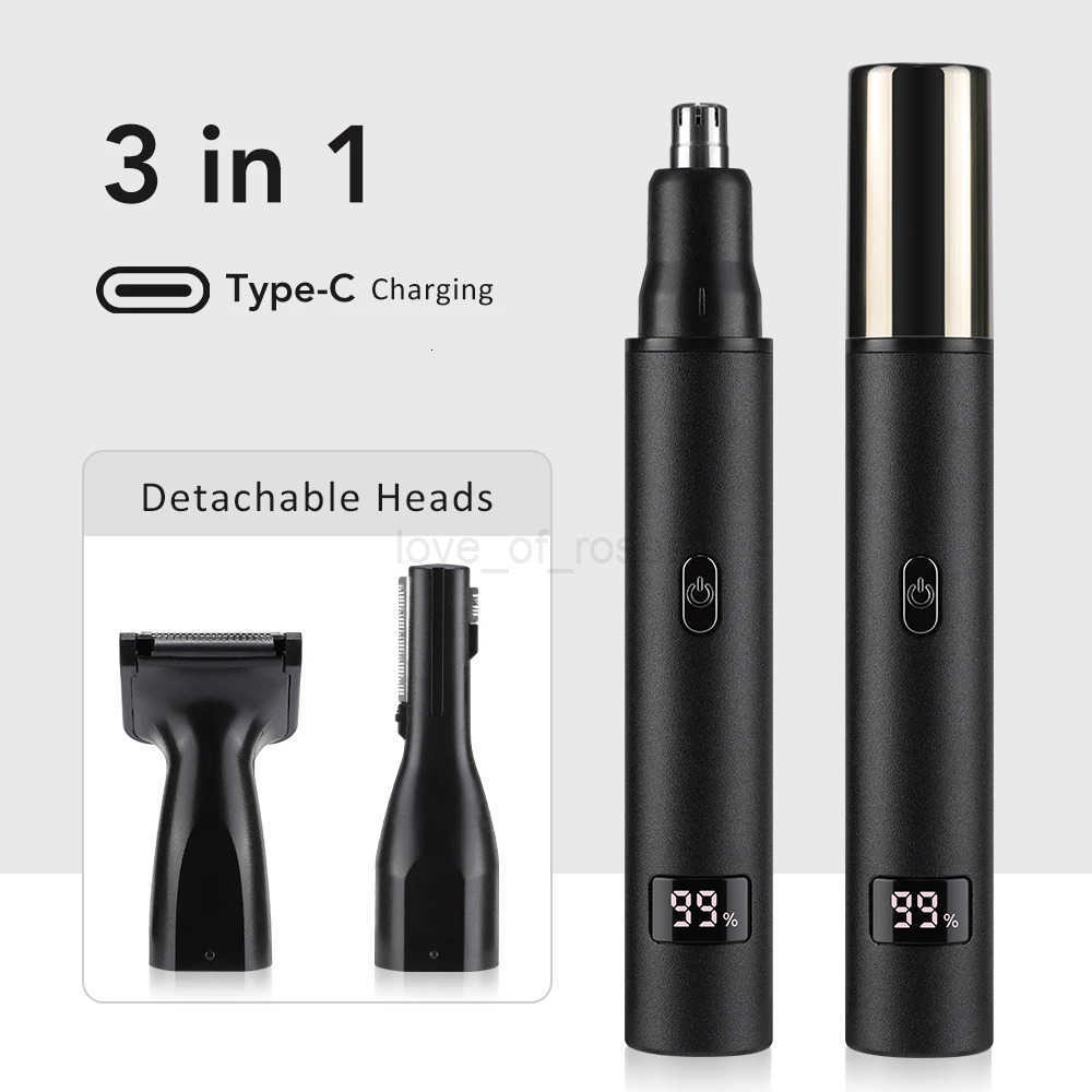 3 in 1 Electric Nose Ear Hair Trimmer for Men LED Display Painless Sideburns Eyebrow Beard Hair Clipper Shaver USB Rechargeable Z251030