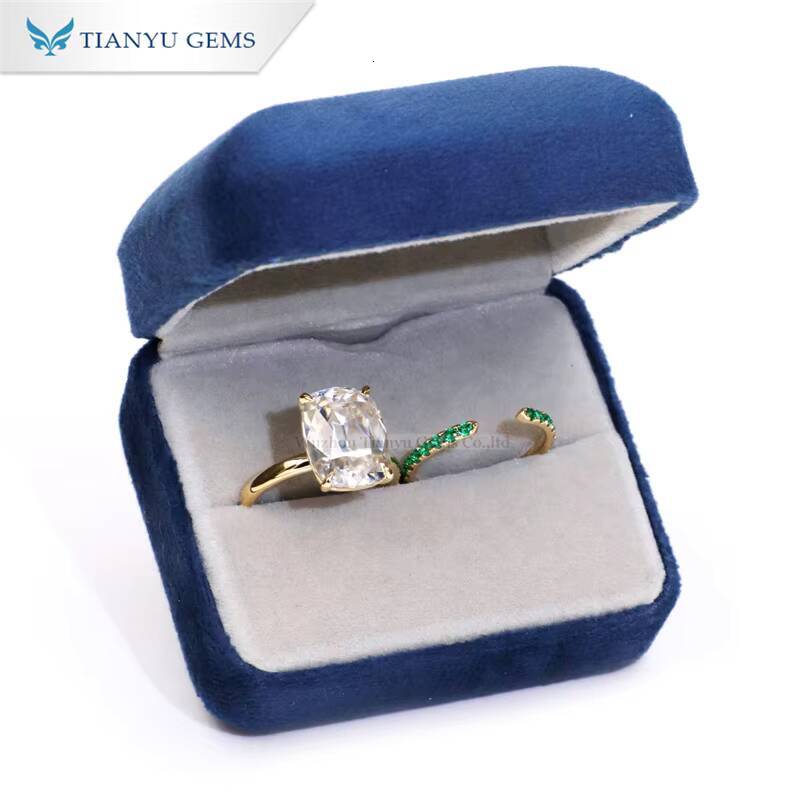 Tianyu Gems 7carat Cushion OMC Cut Moissanite Ring Set 18k Yellow Gold 14k 10k Women Wedding Engagement Rings Vintage Jewelry