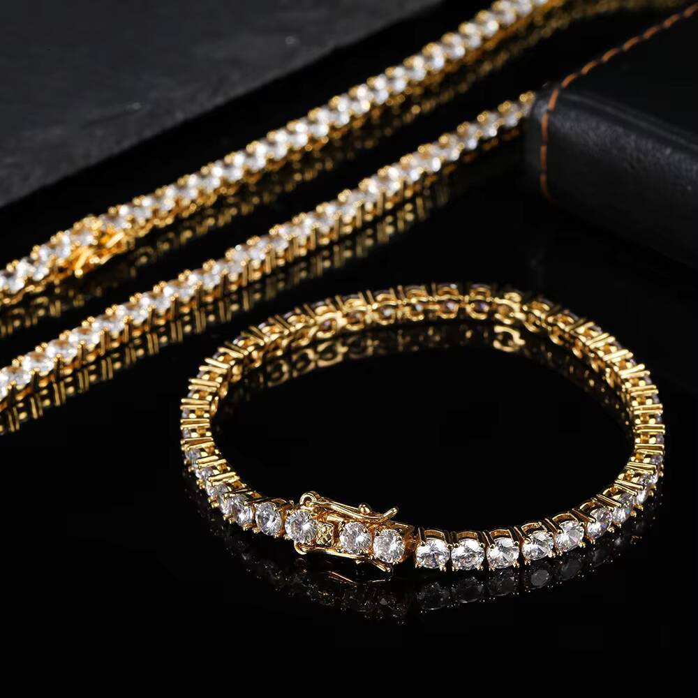 NUOYA 345MM Iced Out Diamond Tennis Bracelets Gold Silver Plated Brass Man moissanite Moissanite Tenis Bracelets for Men Women Designer's style