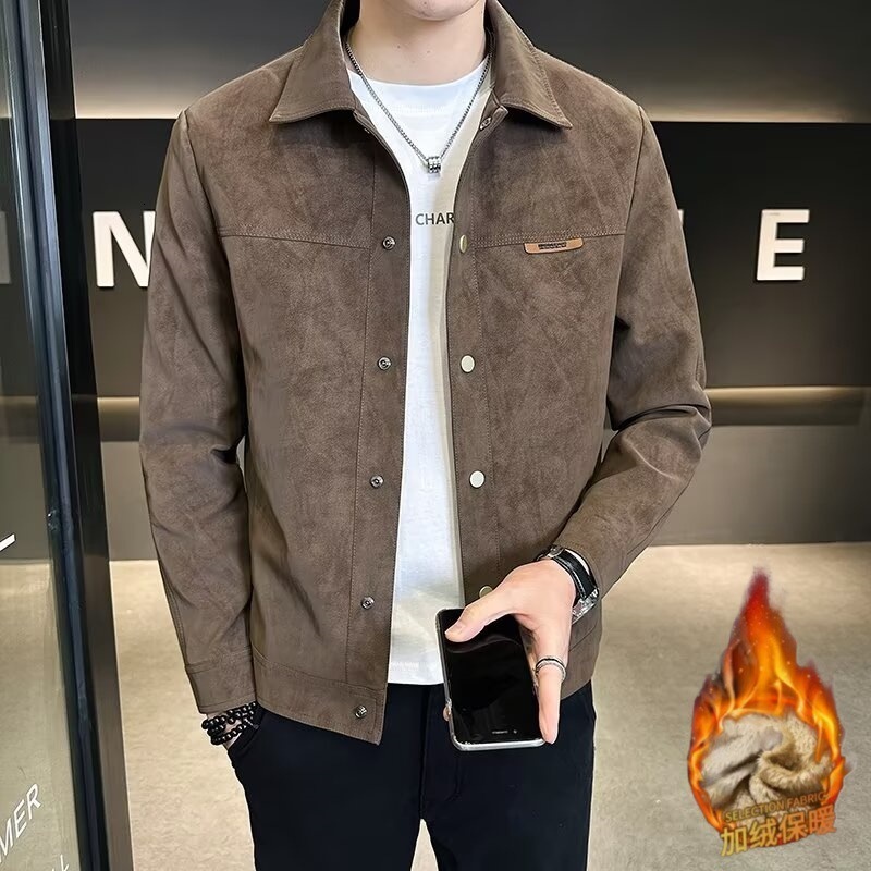 Men's Jacket Coat Spring Autumn Trendy Brand 2025 New Fashion Versatile Turn-down Collar Suede Designer Coat Cool High-end Feel