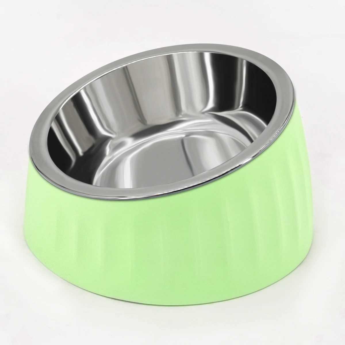 1PC Stainless Steel Dog Bowl With Oblique Mouth To Prevent Tipping Over Nonslip Dog Bowl Cat Feeding Bowl J251113