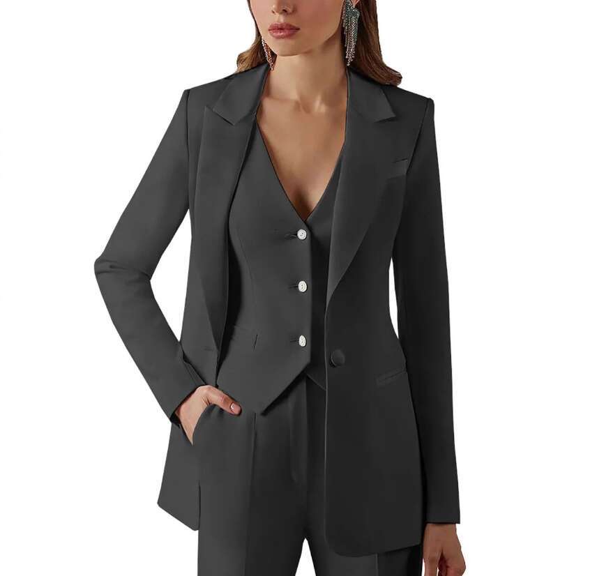3piece plus size womens set with lapel jacket business vest and pants office formal party dance dress