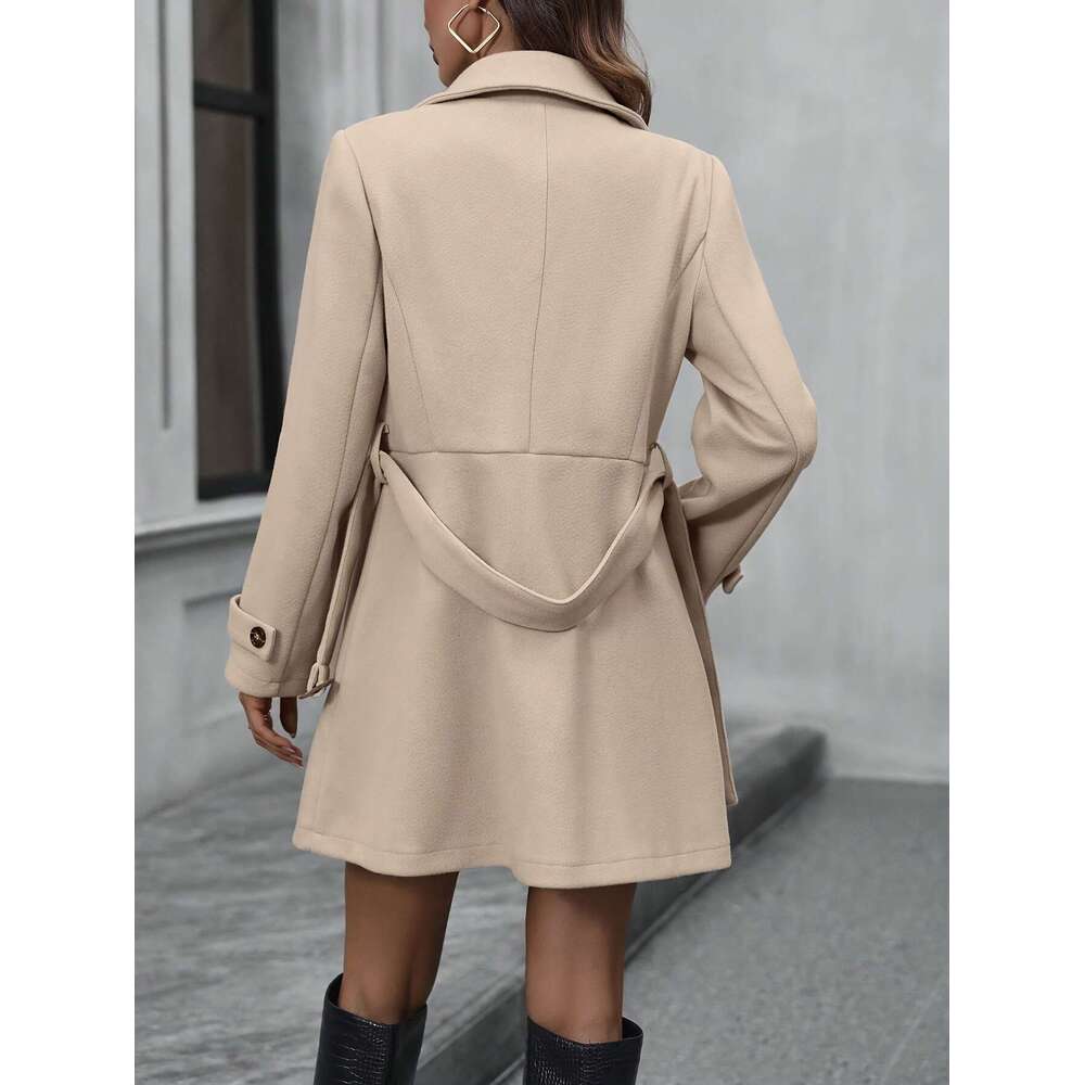 Women S Slim Fit Double Breasted Beige Trench With Button Front Long Sleeves And Flap Pockets Stylish Outerwear For Casual Or Formal Ocns Winter Notch