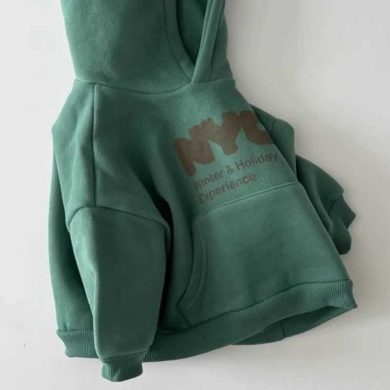 2025 Kids Letter Print Warm Hooded Tops Baby Clothes Autumn New Children Long Sleeve Casual Sweatshirt Boys Girls Fleece HoodieT251030