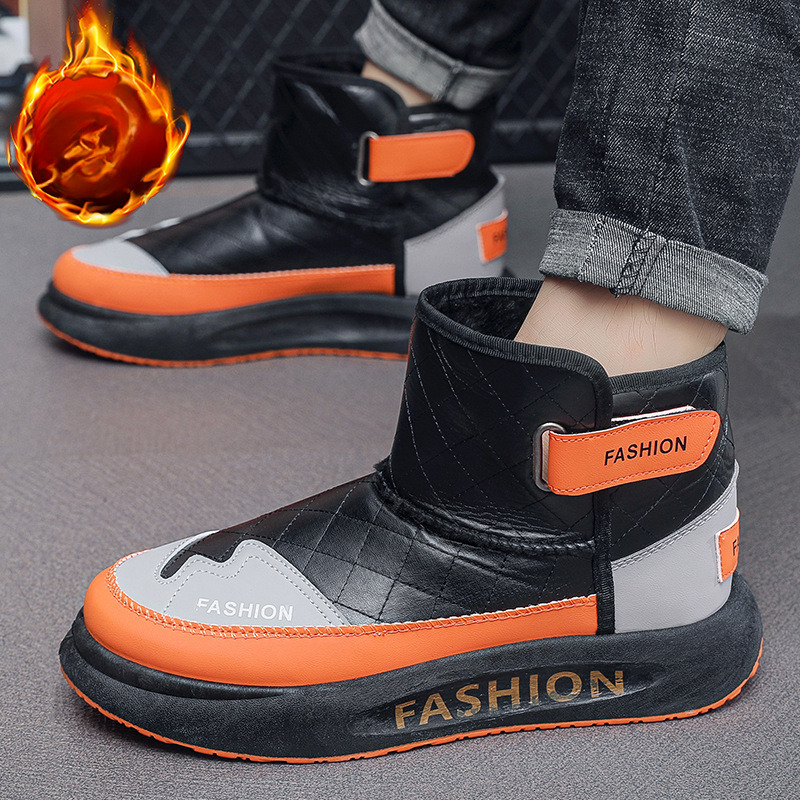 Extra Large European and American Winter New Thickened Wool Warm Snow Boots Men's Shoes Leather Thick Bottom Fashion Cotton Shoes Designer Shoes