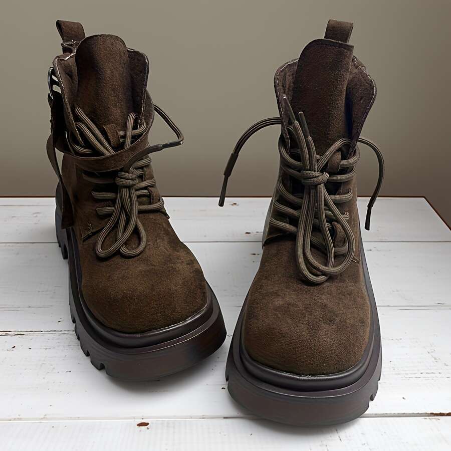 Women's Ankle Thick Platform Round Toe Buckle Closure, Sole Cushioned Insole Casual Formal Outfits All-Season Versatile Everyday - Hand Washable 