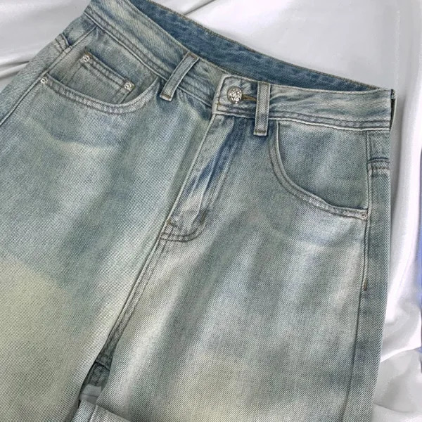 Y2K Sense Crystal Diamond High Waist Straight leg Jeans for Womens Fashion Loose and Slim Wide Leg Pants 251029