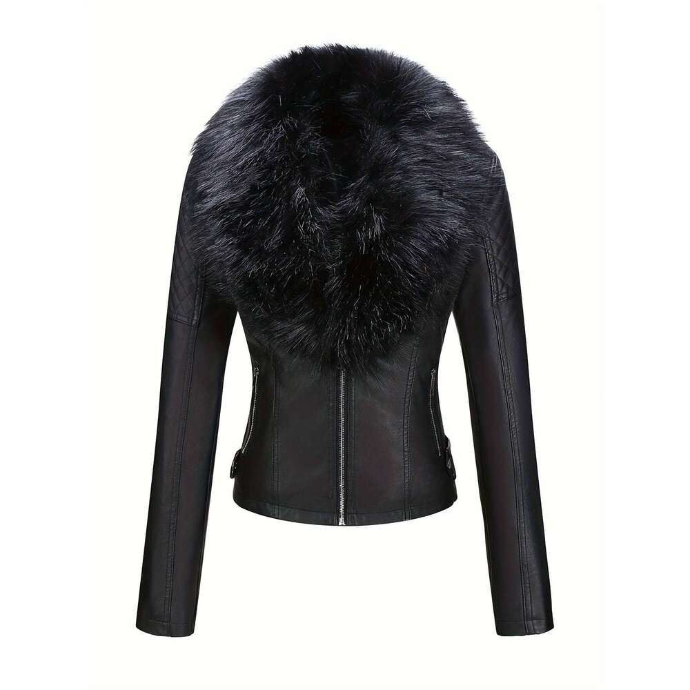 Faux Jacket Retro Faux Leather Jacket Women S Autumn And Winter Motorcycle Coat With Detachable Large Fur Collar